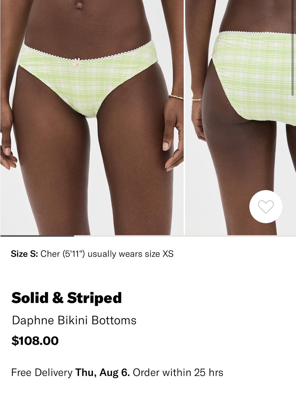 SOLID & STRIPED Light Green Plaid Bikini Bottoms